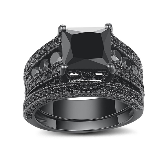 Black Sapphire Princess Cut 925 Sterling Silver - Picture 3 of 7